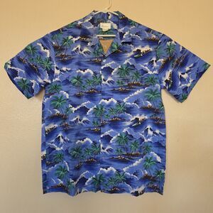 Stephen Men's XL Hawaiian Shirt Ocean Waves Islands Palm Trees Outrigger NWOT